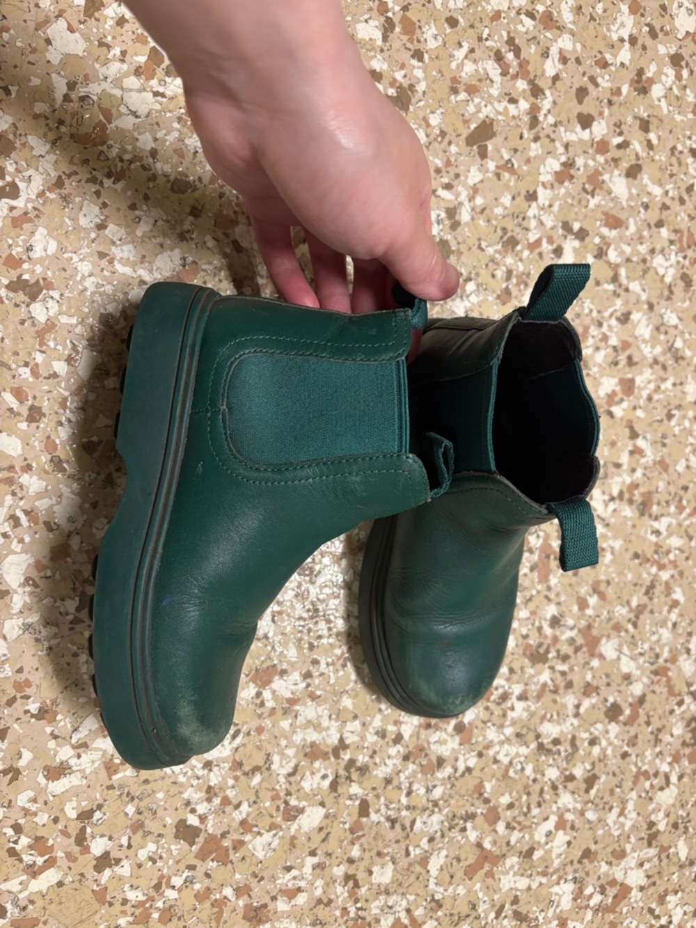 Camper Kids Dark Green Leather Slip-On Boots